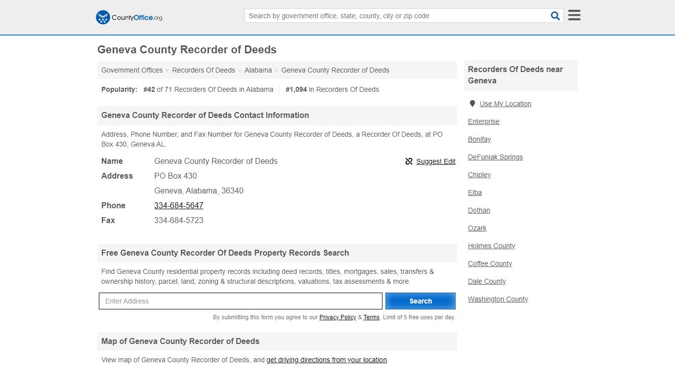 Geneva County Recorder of Deeds - Geneva, AL (Address ...